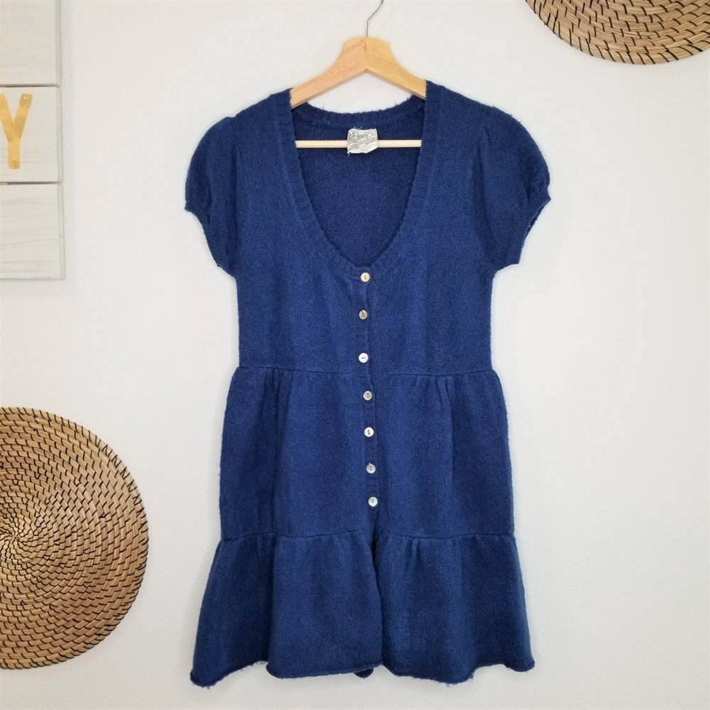 Short Sleeve Knit Button Down Babydoll Sweater